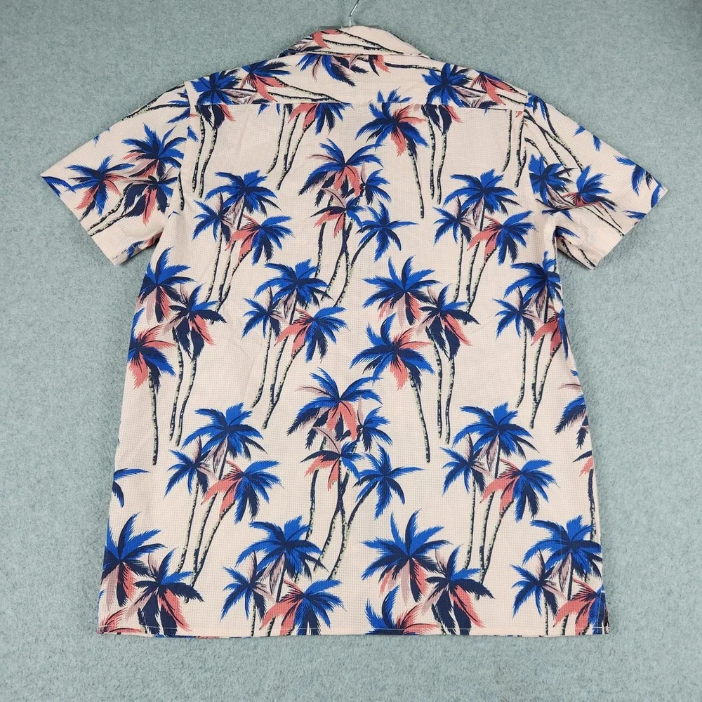 Banana Republic Shirt Men M Peach Blue Palm Tree Slim Fit Short Sleeve Button Up